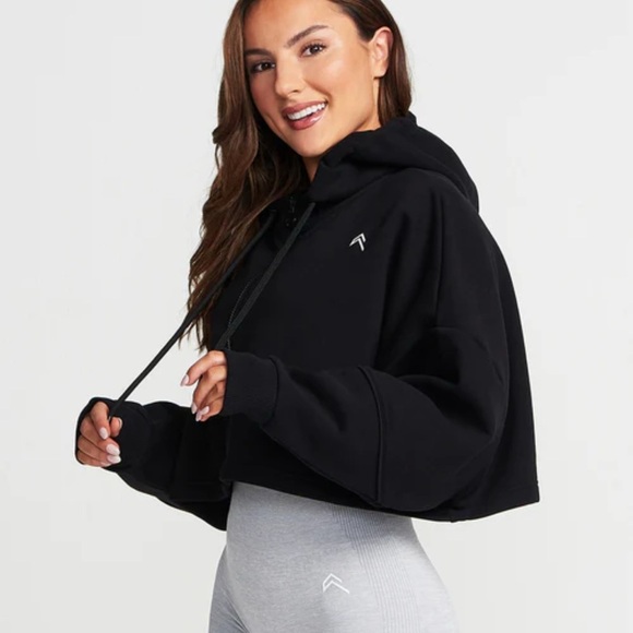 Oner Active Tops - Oner Active Black Oversized Cropped Hoodie